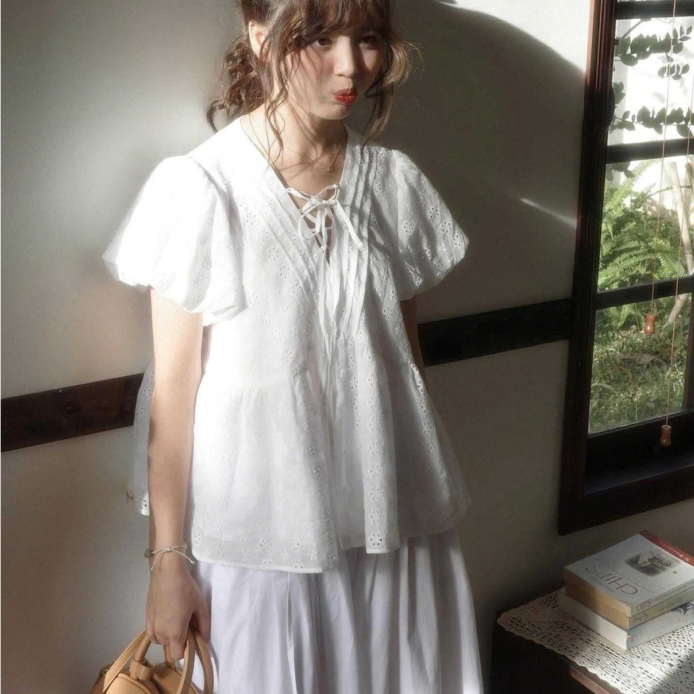Elegant White Eyelet Blouse